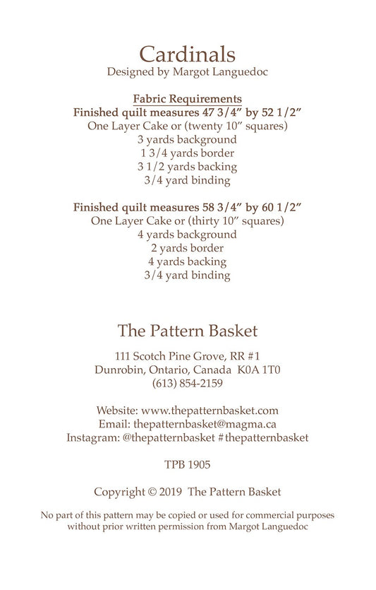 Cardinals Quilt Pattern by The Pattern Basket