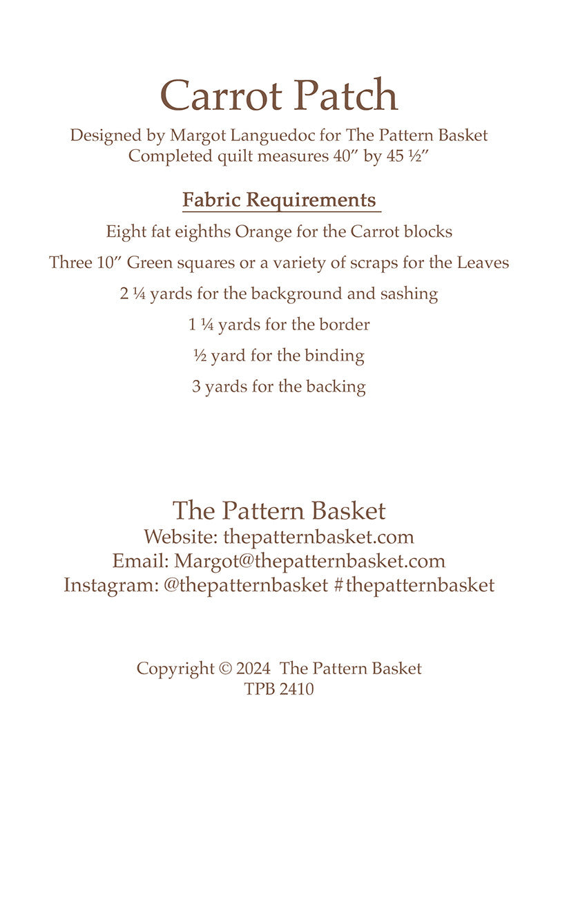 Carrot Patch Quilt Pattern by The Pattern Basket
