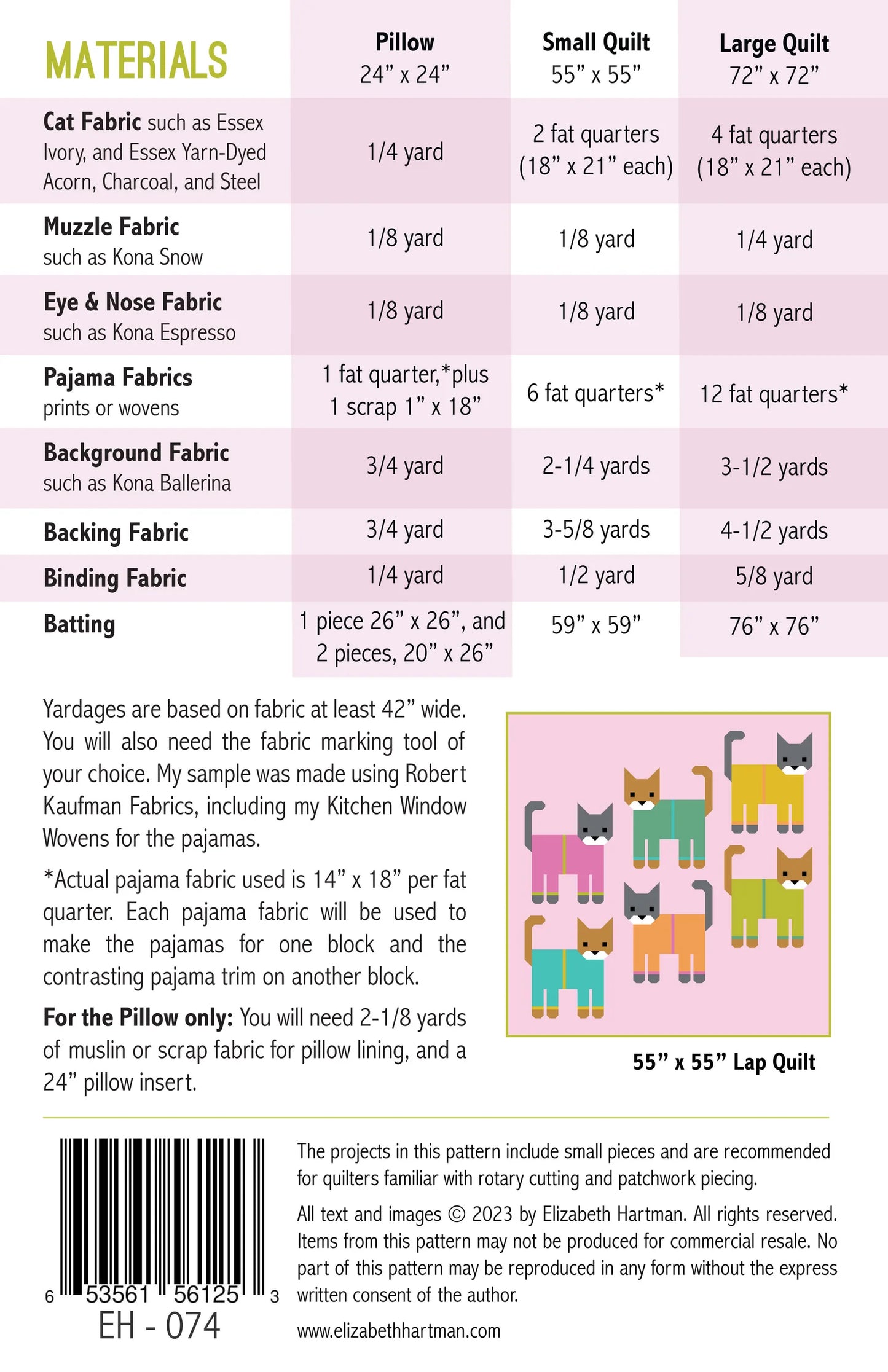 Cats in Pajamas Quilt Pattern by Elizabeth Hartman