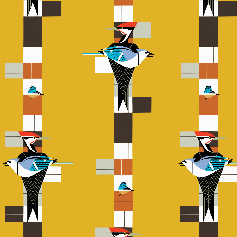 Charley Harper Michigan Audubon - Birch Birds Poplin CH-394