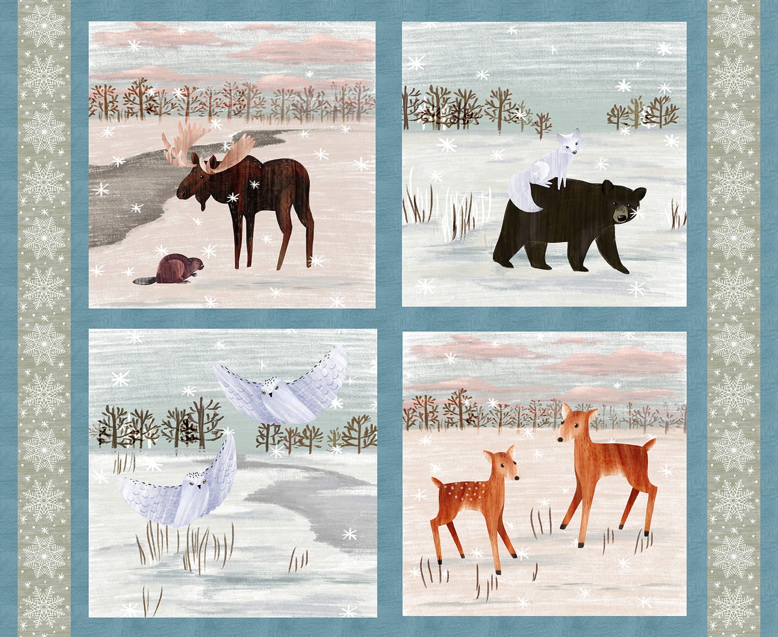 Chill Factor Flannel by Raquel Maciel : Forest Animals Pillow Panel Aqua 4245PF-70