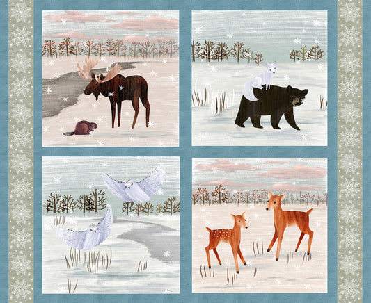 Chill Factor Flannel by Raquel Maciel : Forest Animals Pillow Panel Aqua 4245PF-70