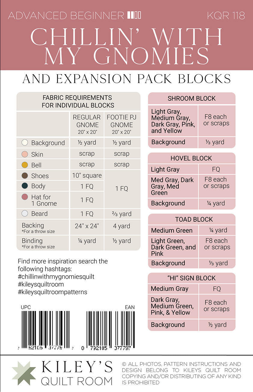 Chillin' With My Gnomies FPP Quilt Pattern & Expansion Pack by Kiley's Quilt Room