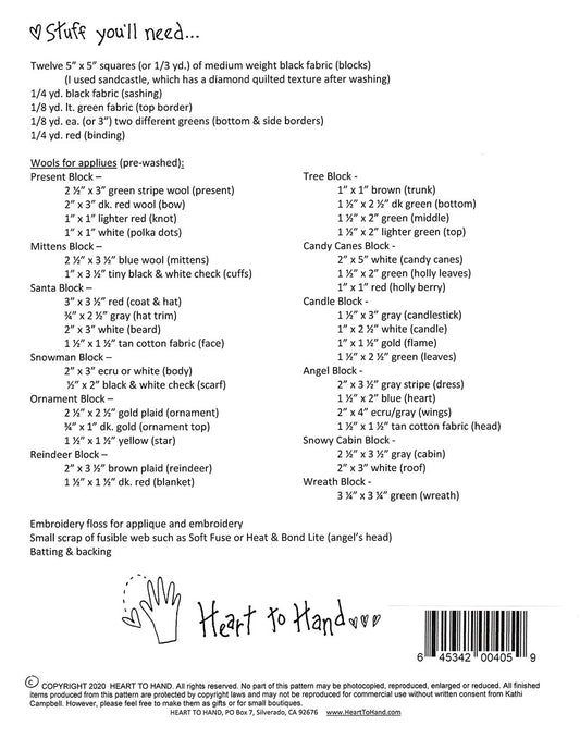 Christmas Sampler Mini Quilt # HTH405- Special Order