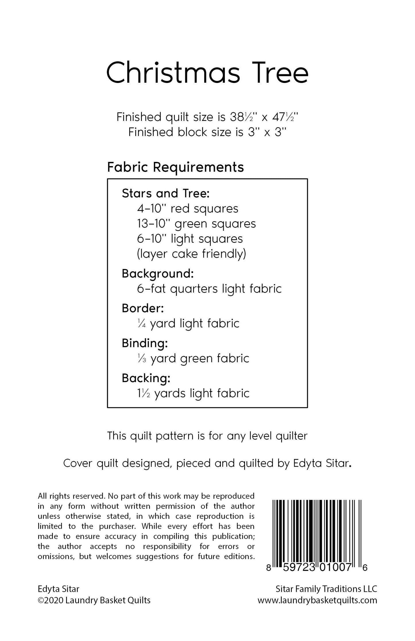 Christmas Tree Quilt Pattern by Laundry Basket Quilts LBQ-1007-P - Special Order