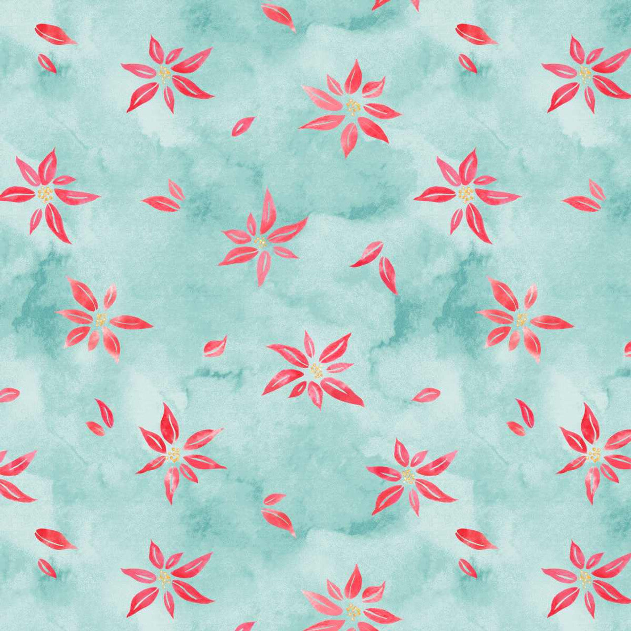 Christmas in Color by Goldi L. Studio : Whimsical Poinsettia 2449-71 Turquoise