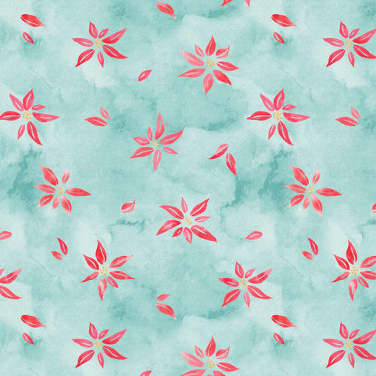 Christmas in Color by Goldi L. Studio : Whimsical Poinsettia 2449-71 Turquoise