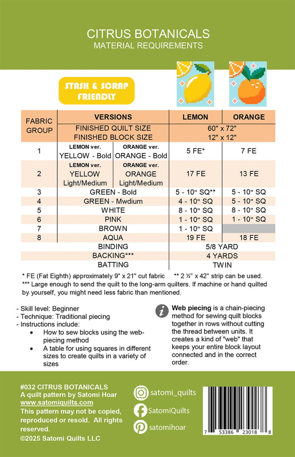 Citrus Botanicals Quilt Pattern by Satomi Quilts