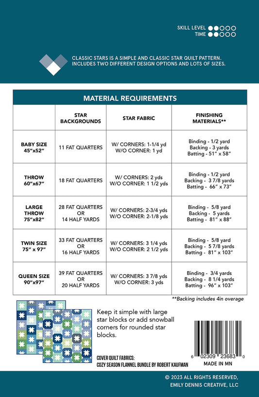 Classic Stars Quilt Pattern by Quilty Love