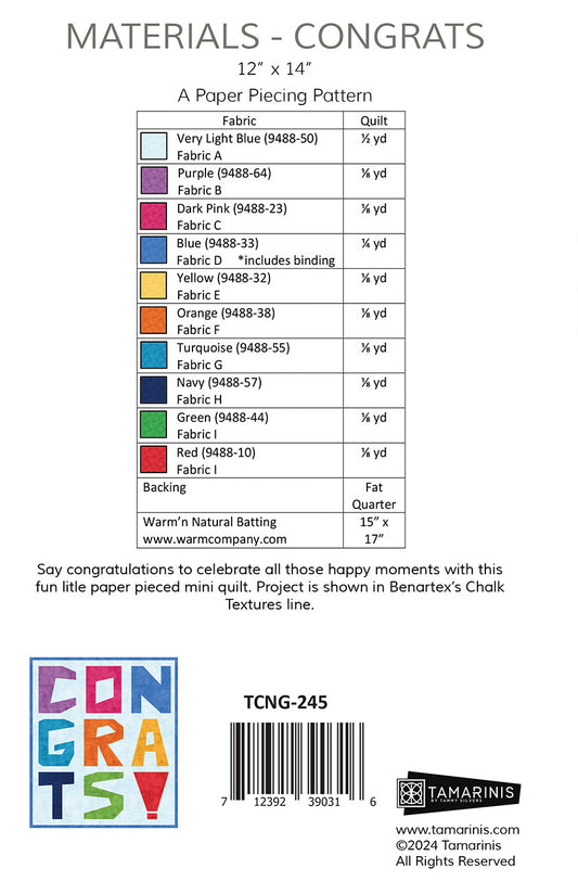 Congrats Mini Quilt Quilt Pattern by Tamarinis