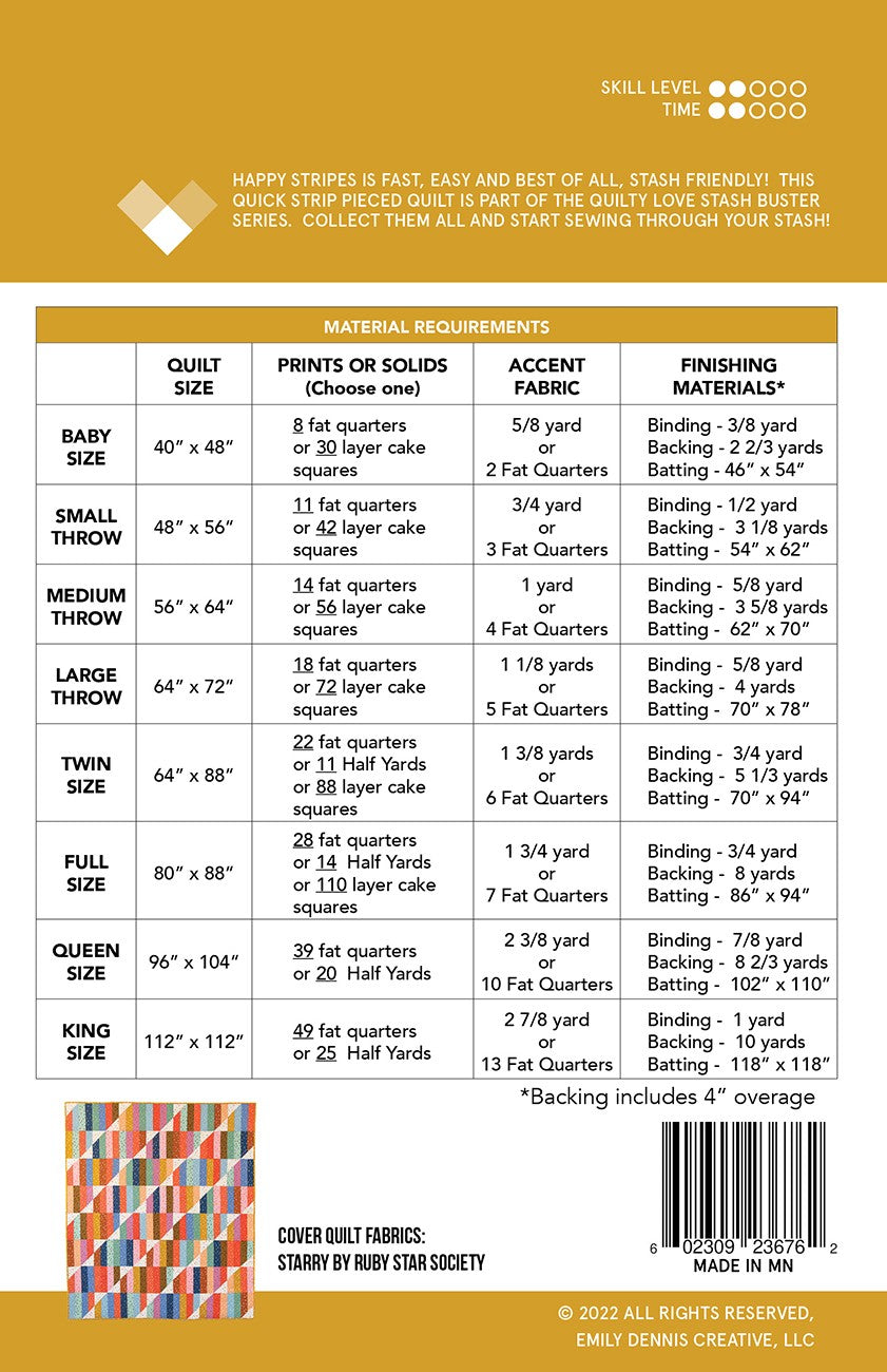 Conway Cottage by Karen Lewis Textiles : Happy Stripes Quilt Kit