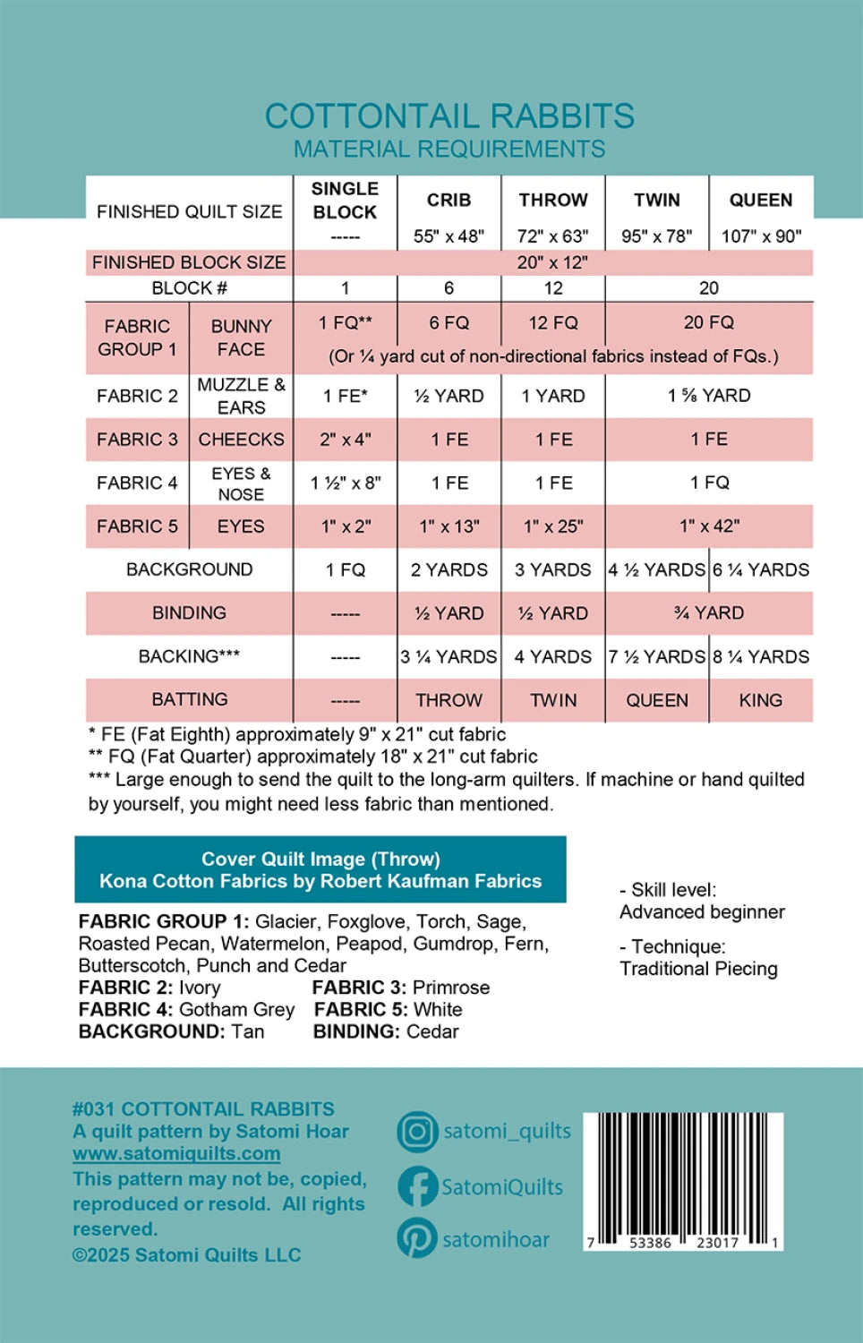 Cottontail Rabbits Quilt Pattern by Satomi Quilts