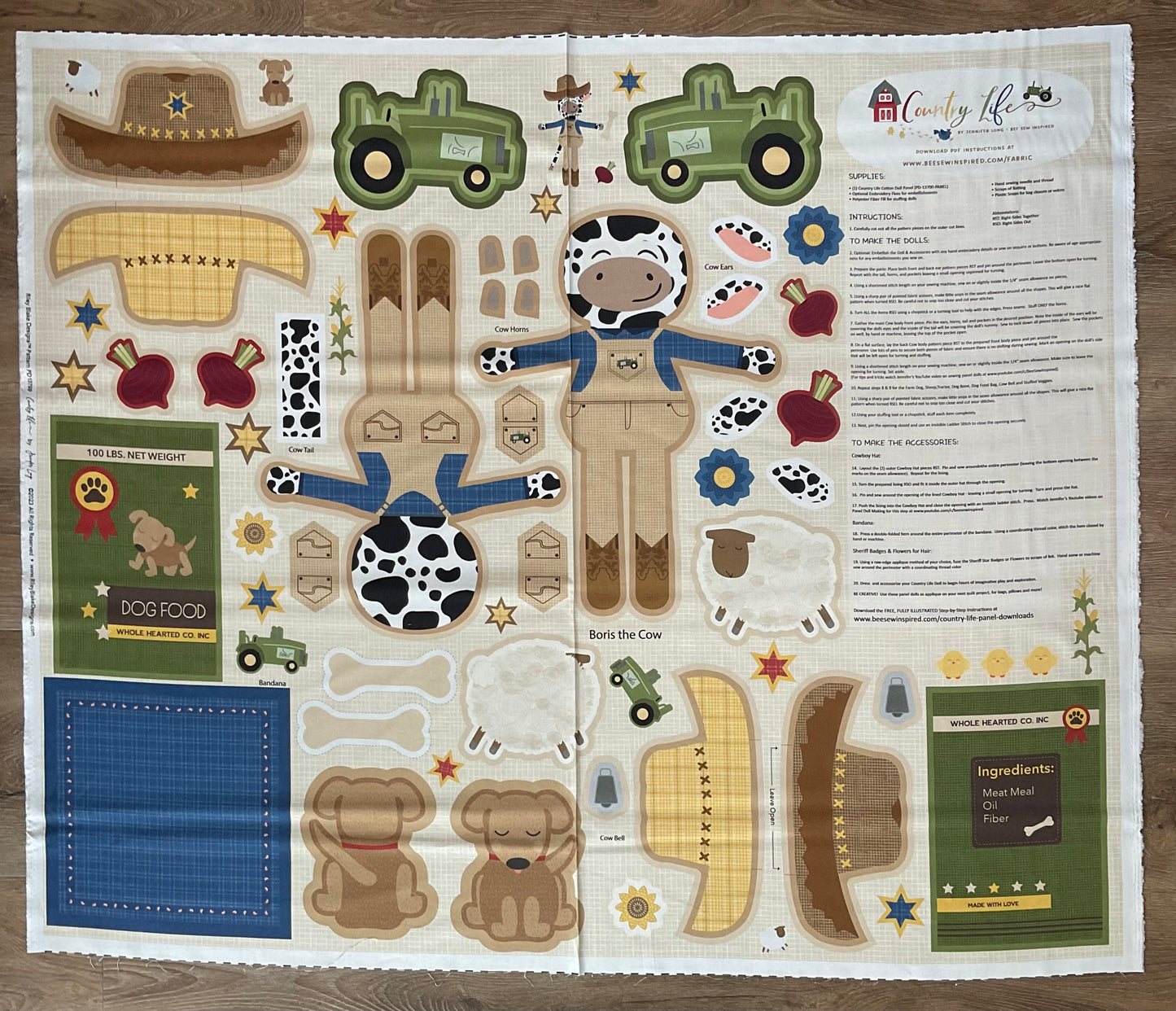 Country Life Boris the Cow Doll Panel by Jennifer Long