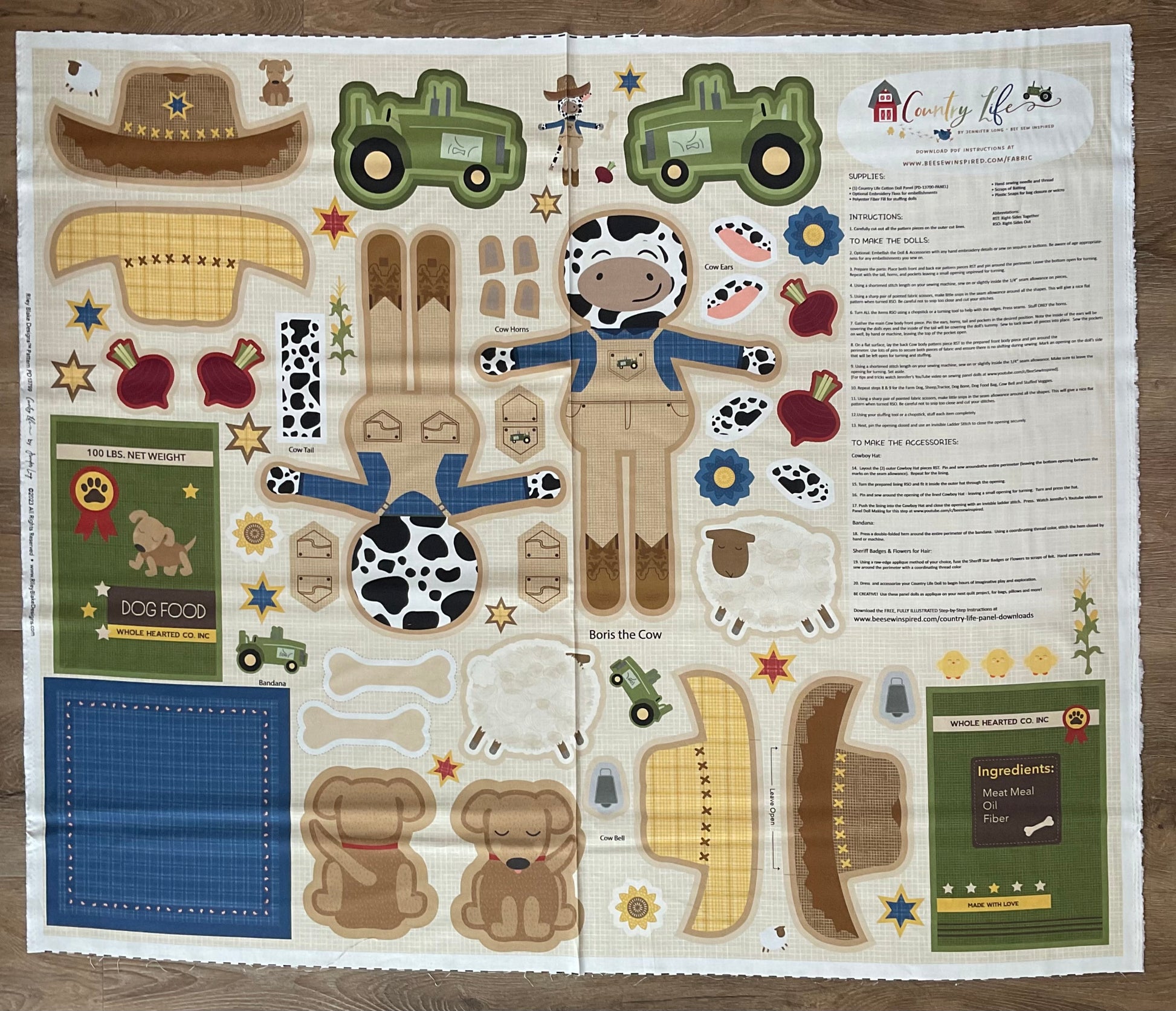 Country Life Boris the Cow Doll Panel by Jennifer Long