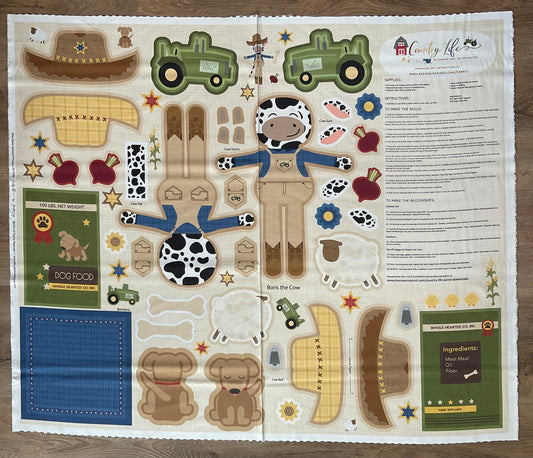 Country Life Boris the Cow Doll Panel by Jennifer Long