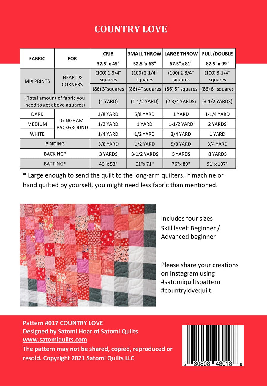 Country Love Quilt Pattern by Satomi Quilts