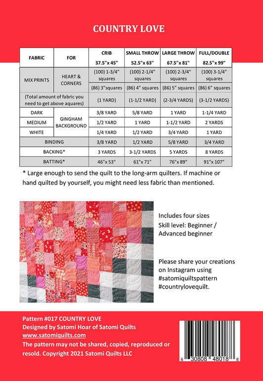 Country Love Quilt Pattern by Satomi Quilts
