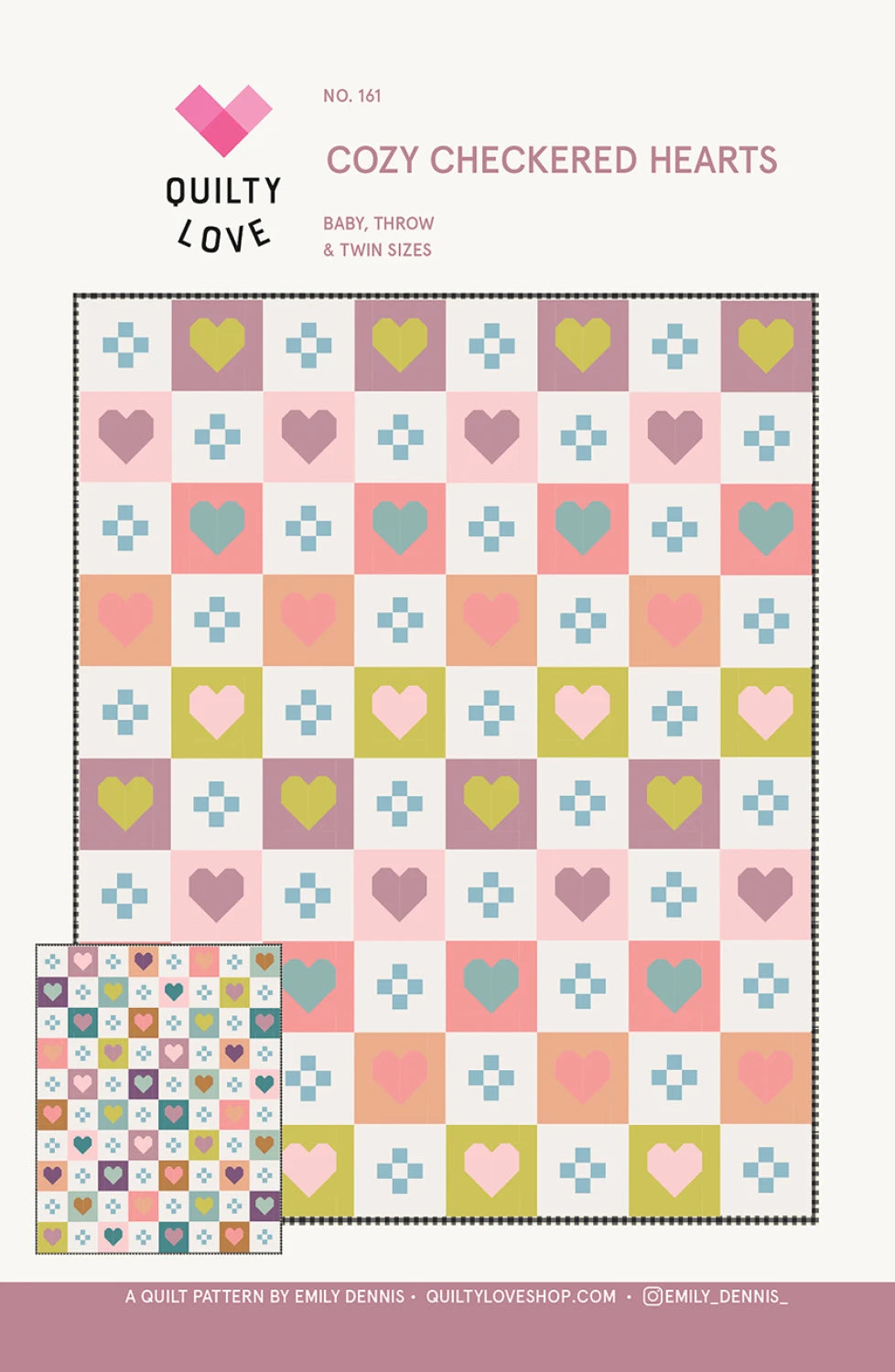 Cozy Checkered Hearts Quilt Pattern by Quilty Love
