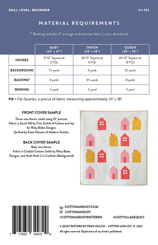 Cozy Village Quilt Pattern by Cotton and Joy
