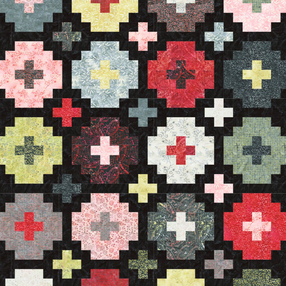 Cross Tile Quilt Kit featuring Bamboo Garden by Robert Kaufman Fabrics