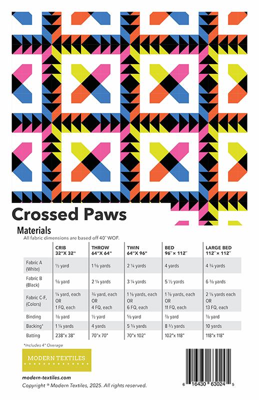 Crossed Paws Quilt Pattern by Modern Textiles