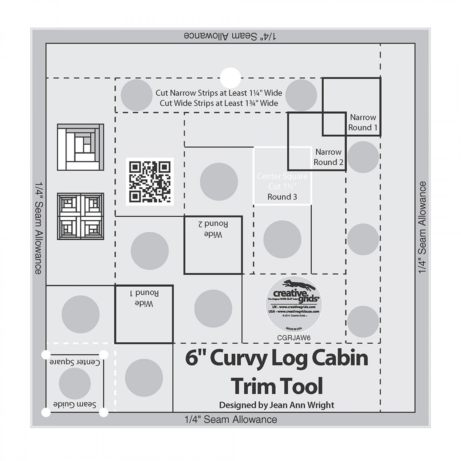 Curvy Log Cabin Trim Tool 6in Finished Blocks Quilt Ruler CGRJAW6