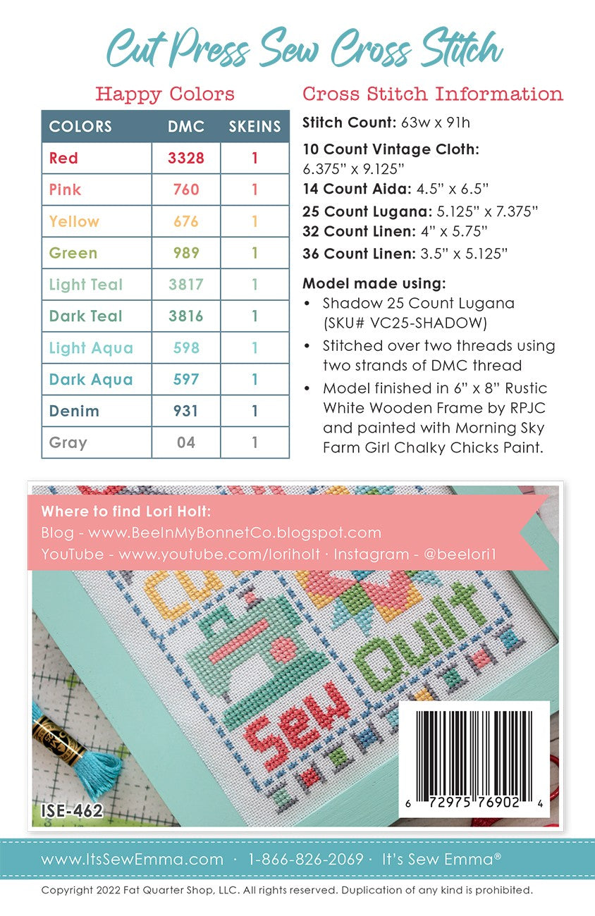 Cut Press Sew Cross Stitch Pattern # ISE-462 - Special Order