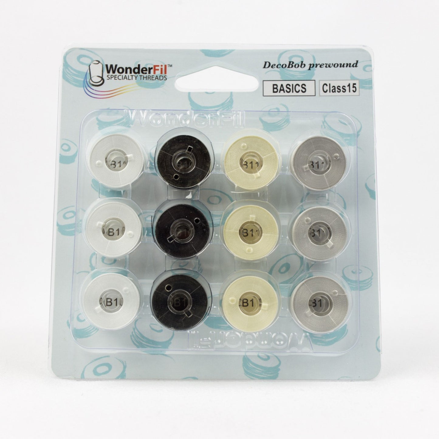 DecoBob Prewound Bobbins Class 15 12ct Black White Cream Grey # DBP15BASIC - Special Order