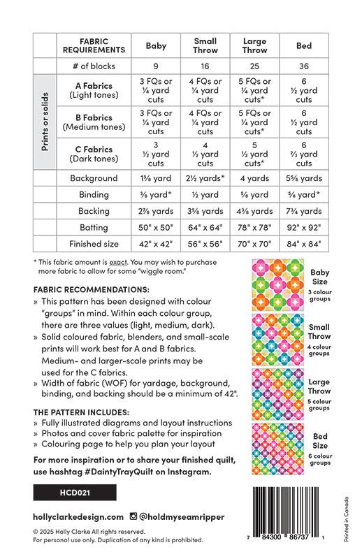 Dainty Tray Quilt Pattern by Holly Clarke Design HCD 021