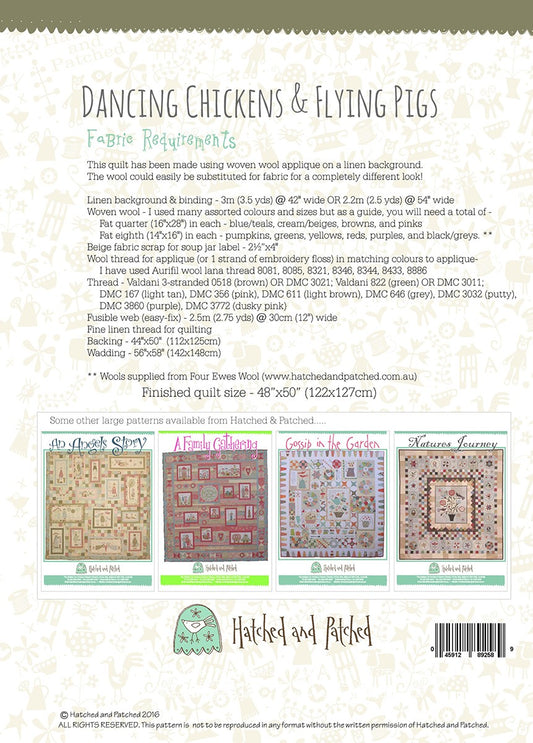 Dancing Chickens and Flying Pigs Applique Quilt Pattern by Hatched & Patched
