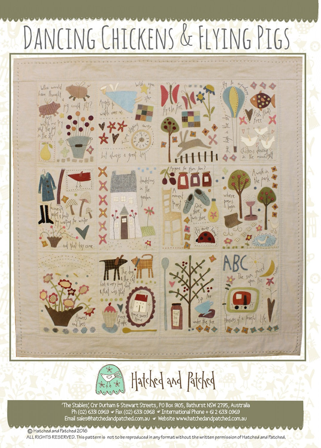 Dancing Chickens and Flying Pigs Applique Quilt Pattern by Hatched & Patched