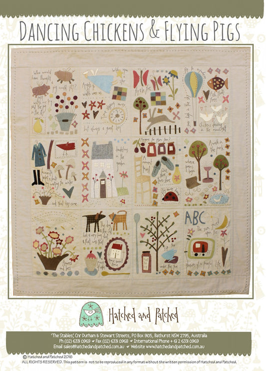 Dancing Chickens and Flying Pigs Applique Quilt Pattern by Hatched & Patched