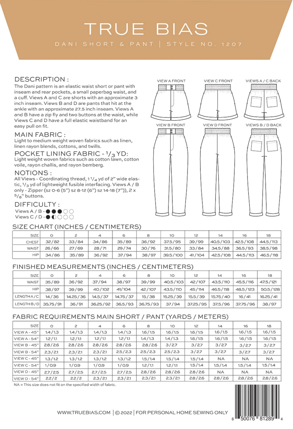 Dani Short & Pant Pattern by TrueBias Patterns : Size 0-18 - Special Order
