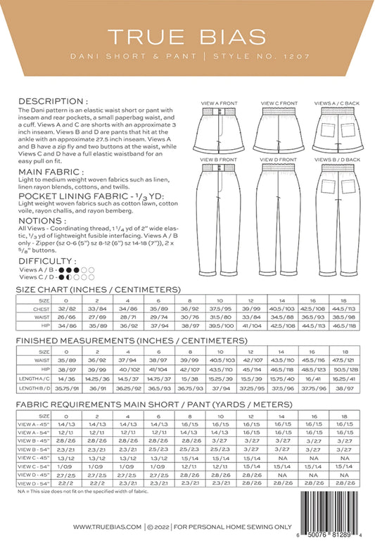 Dani Short & Pant Pattern by TrueBias Patterns : Size 0-18 - Special Order