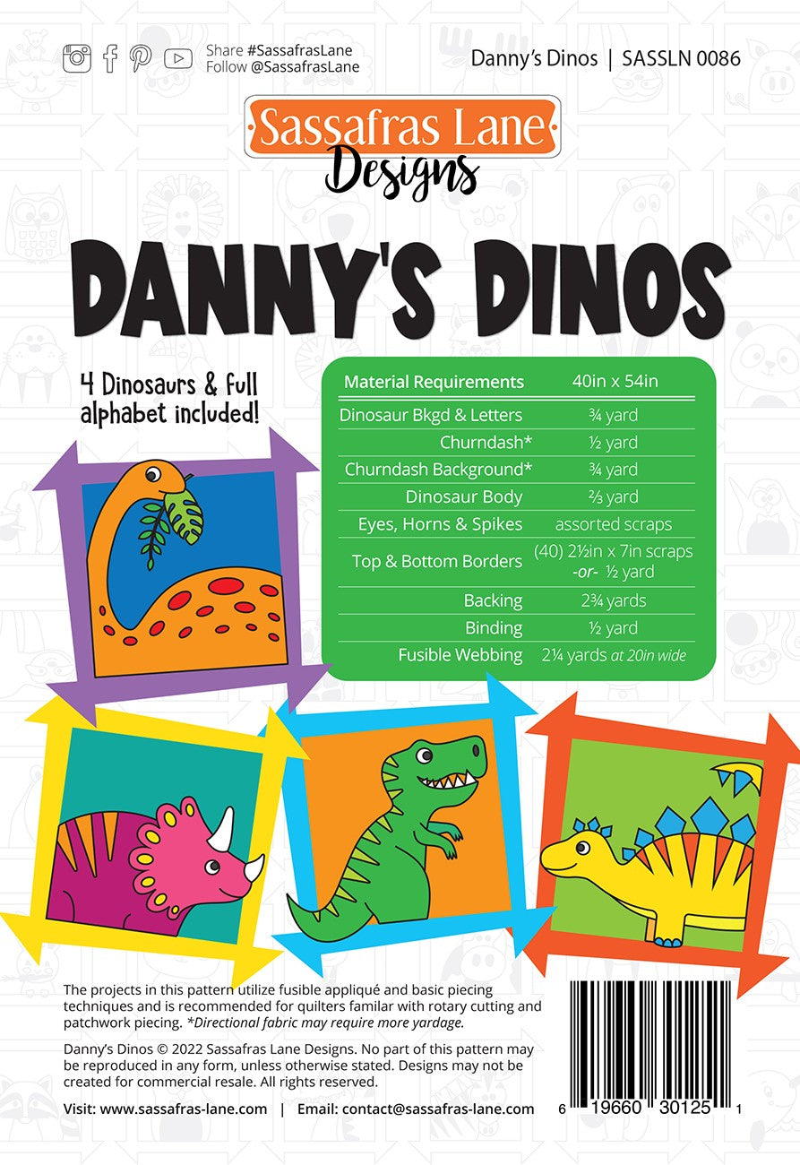 Danny's Dinos Applique Quilt Pattern by Sassafras Lane - Special Order