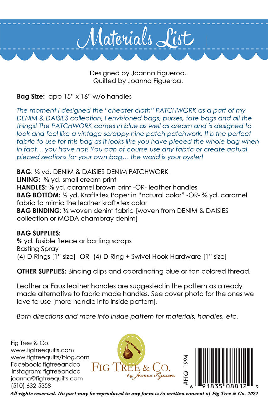 Denim & Daisies by Fig Tree & Co. - Denim Patchwork Tote Pattern # FTQ1994