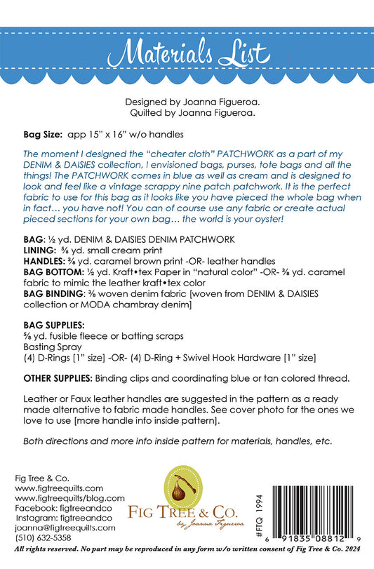 Denim & Daisies by Fig Tree & Co. - Denim Patchwork Tote Pattern # FTQ1994