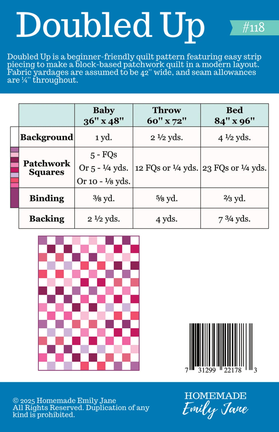 Doubled Up Quilt Pattern by Homemade Emily Jane