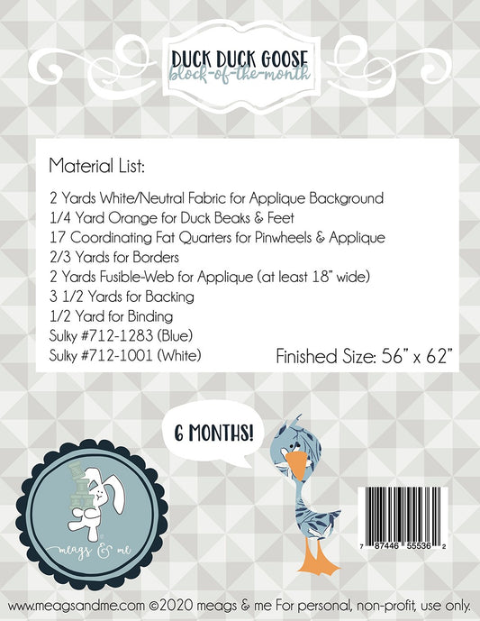 Duck Duck Goose Block of the Month Quilt Pattern by Meags & Me - Special Order