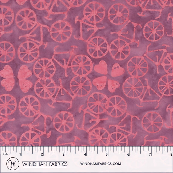 Dutch Days Batiks by Shayla Wolf of Sassafras Lane Designs - Bicycle Love Raspberry Rose 749Q-1