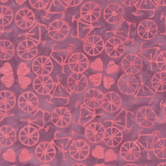 Dutch Days Batiks by Shayla Wolf of Sassafras Lane Designs - Bicycle Love Raspberry Rose 749Q-1