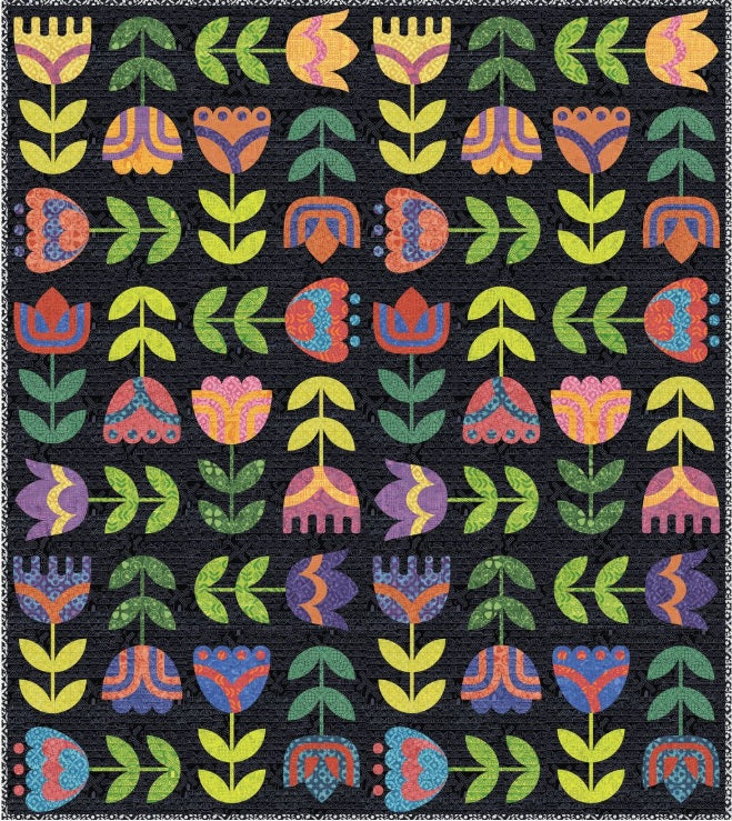Dutch Days Batiks by Shayla Wolf of Sassafras Lane Designs - Tulip Terrace Applique Quilt Reference