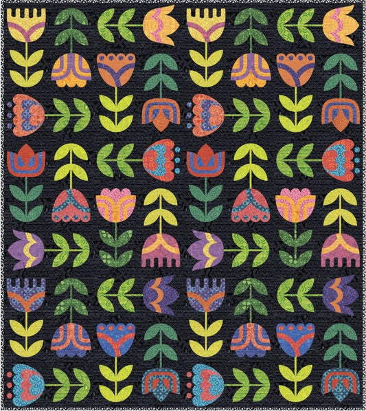 Dutch Days Batiks by Shayla Wolf of Sassafras Lane Designs - Tulip Terrace Applique Quilt Reference