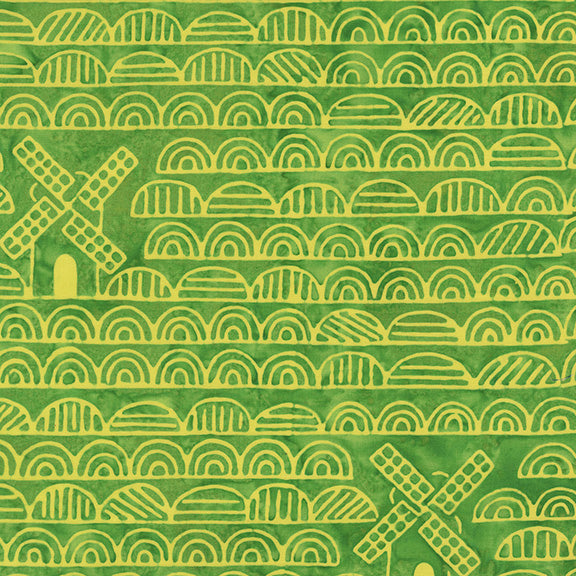 Dutch Days Batiks by Shayla Wolf of Sassafras Lane Designs - Windmills Grasslands 754Q-2