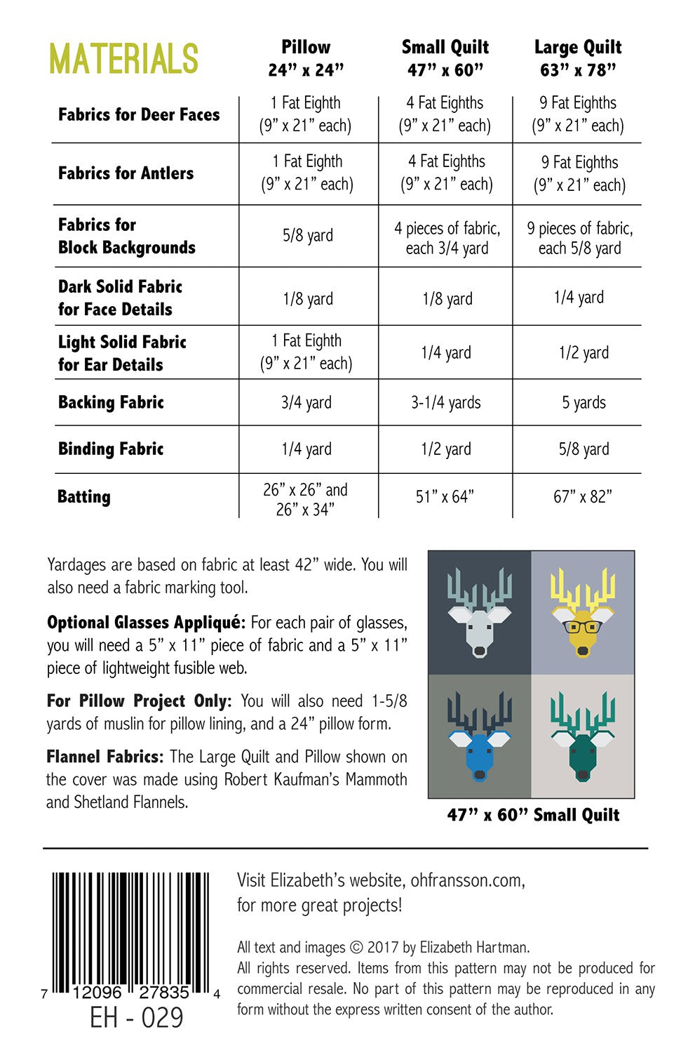 Dwight the Deer Quilt Pattern by Elizabeth Hartman