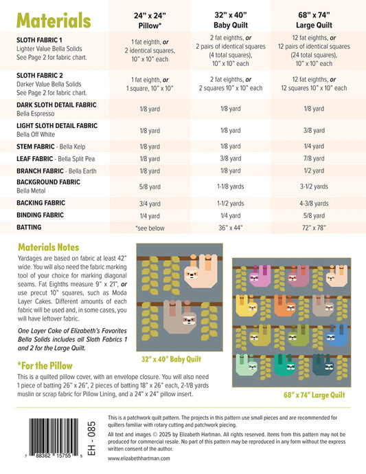 Snuggly Sloths Quilt Pattern by Elizabeth Hartman