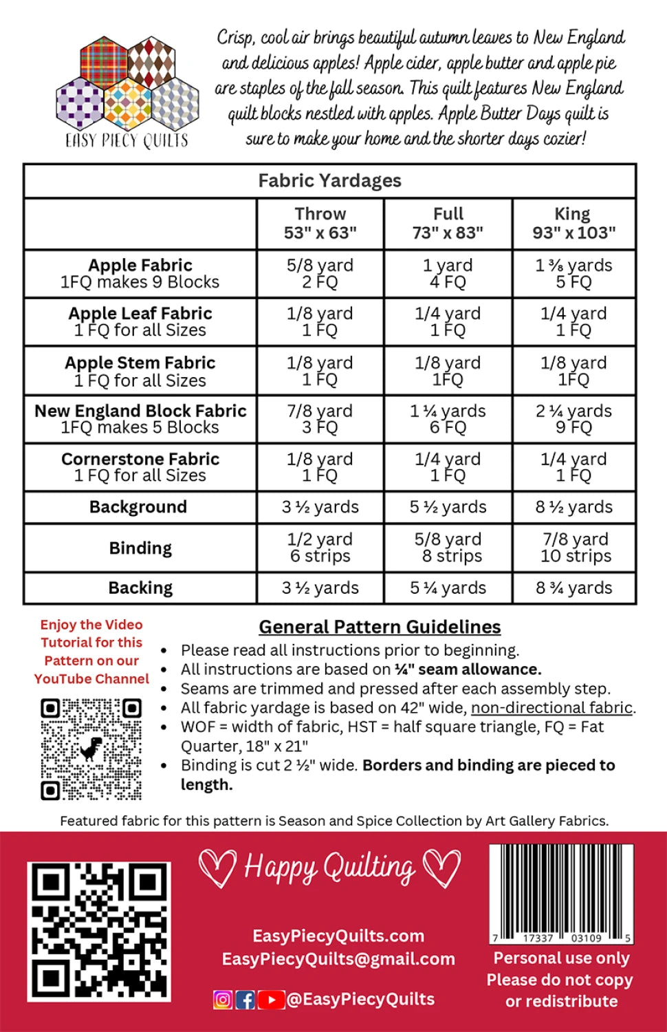 Apple Butter Days by Easy Piecy Quilts