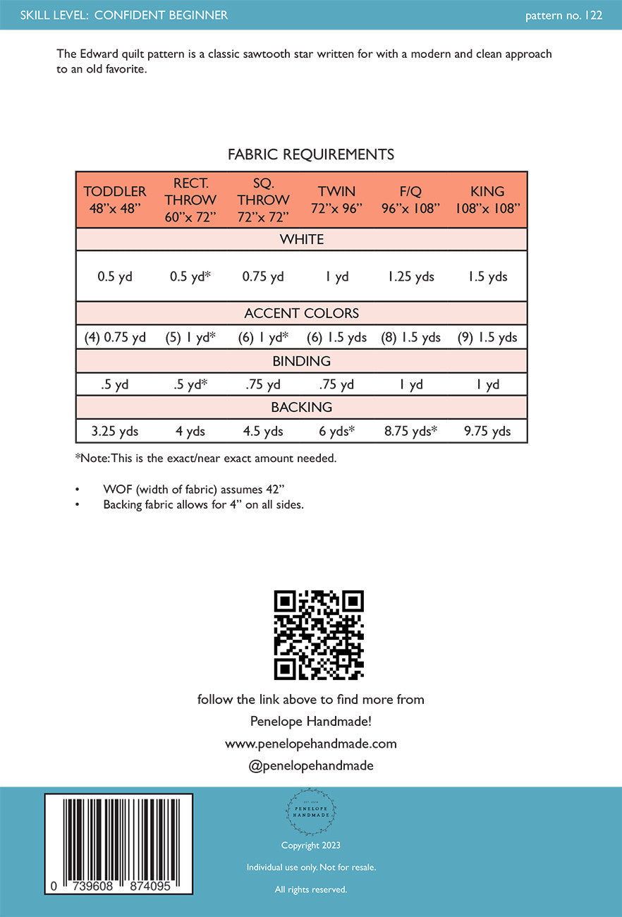 Edward Quilt Pattern by Penelope Handmade