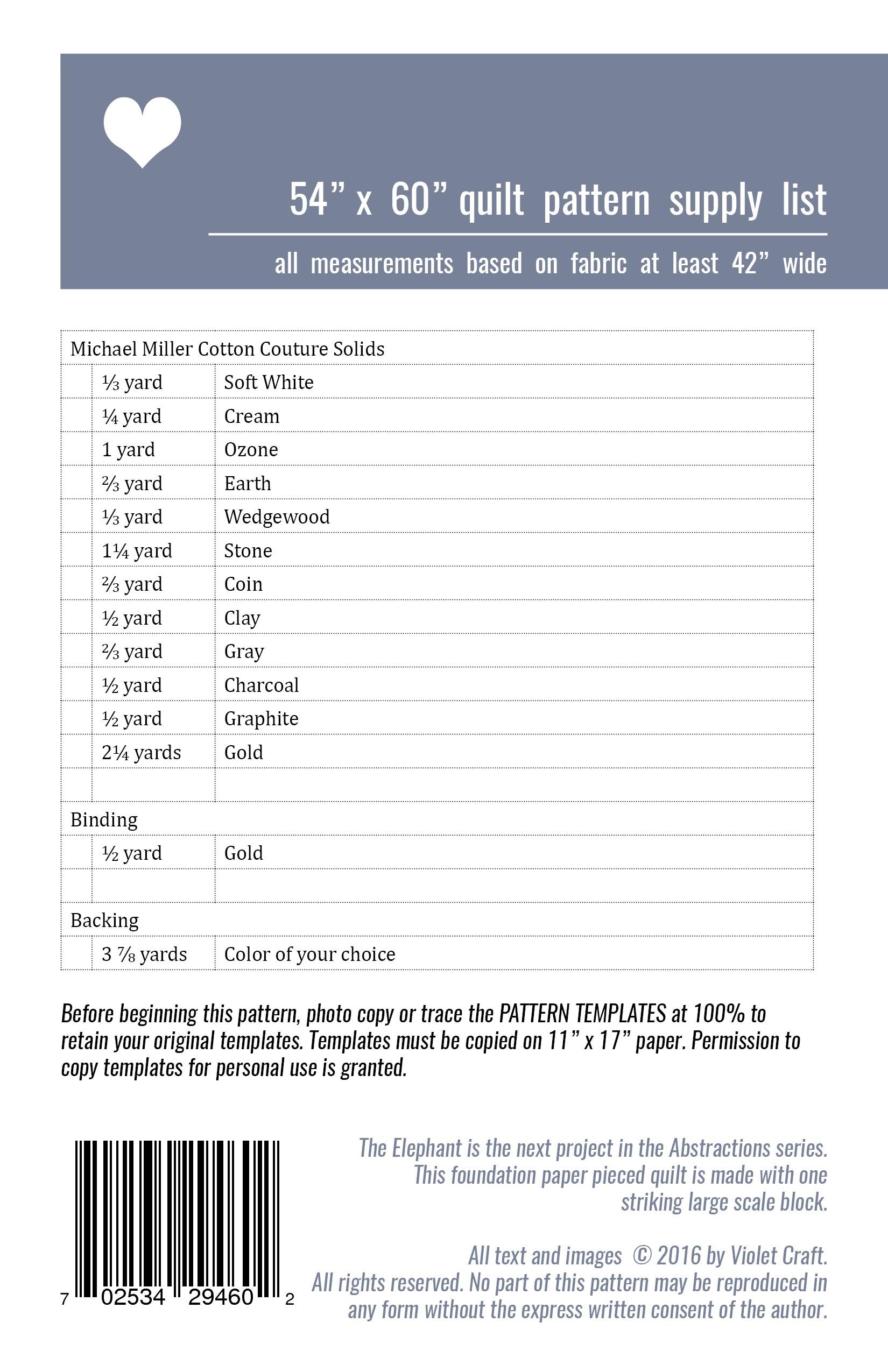 Elephant Abstractions Quilt Quilt FPP Quilt Pattern by Violet Craft