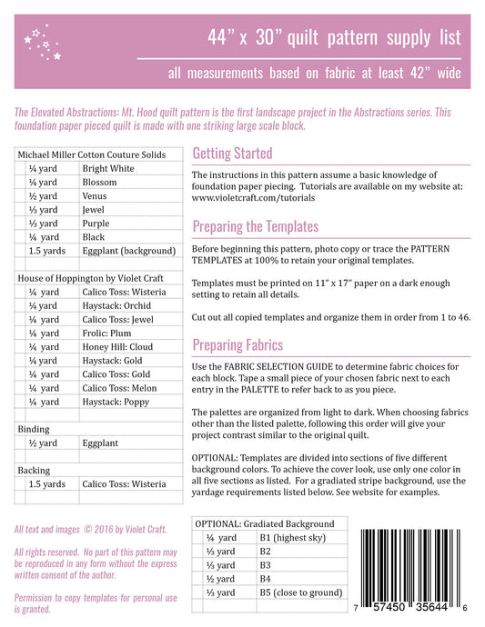 Elevated Abstractions - Mt Hood FPP Pattern by Violet Craft